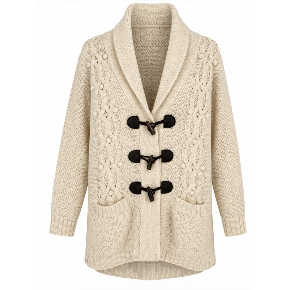 Merona Cable Knit Cardigan Women Medium Cream Toggle Shawl Collar